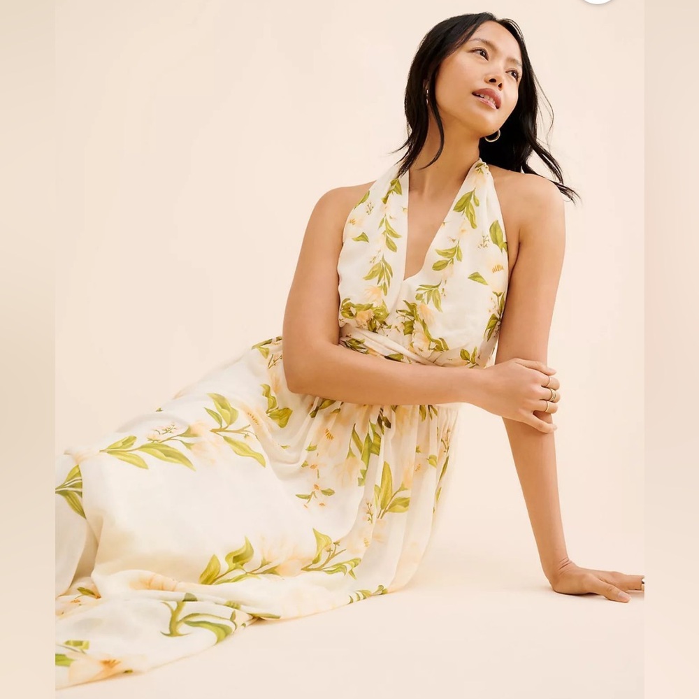 FARM Rio Yellow and White Halter Sundress - Picture 3 of 9